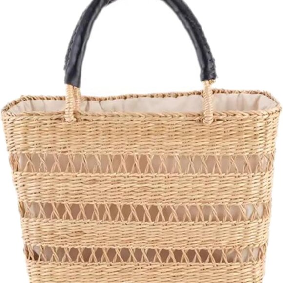 Womens Straw Beach Tote Bag Large Rectangular Handwoven Summer Casual - Picture 1 of 6